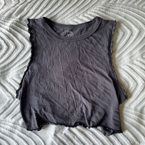 Grey Scalloped Cropped Muscle Tank